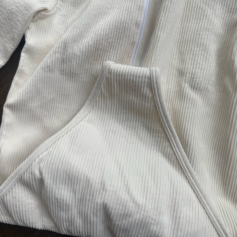 Cream Ribbed Zip-Up Top - Picture 7 of 7